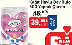QUEEN 3 KATLI KAĞIT HAVLU DEV RULO 300 YAPRAK